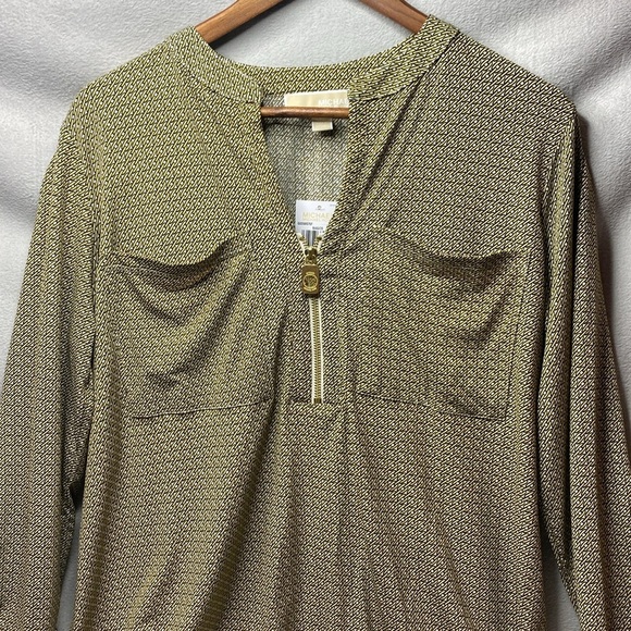 NWT Michael Kors 1/4 zip patterned long sleeve blouse size extra large - Picture 3 of 7